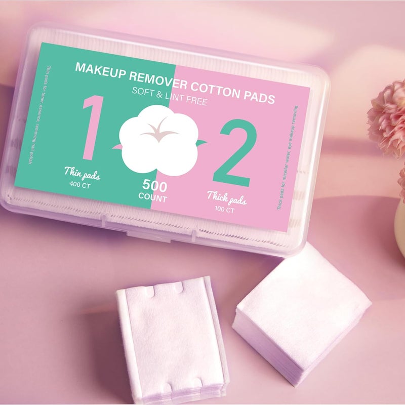 ICOTLE Square Makeup Cotton Pads, 100 Thick and 400 Ultra-Thin, Soft, Lint-Free Pads for Makeup Removal, Toner Application and Daily Skincare - Image 5